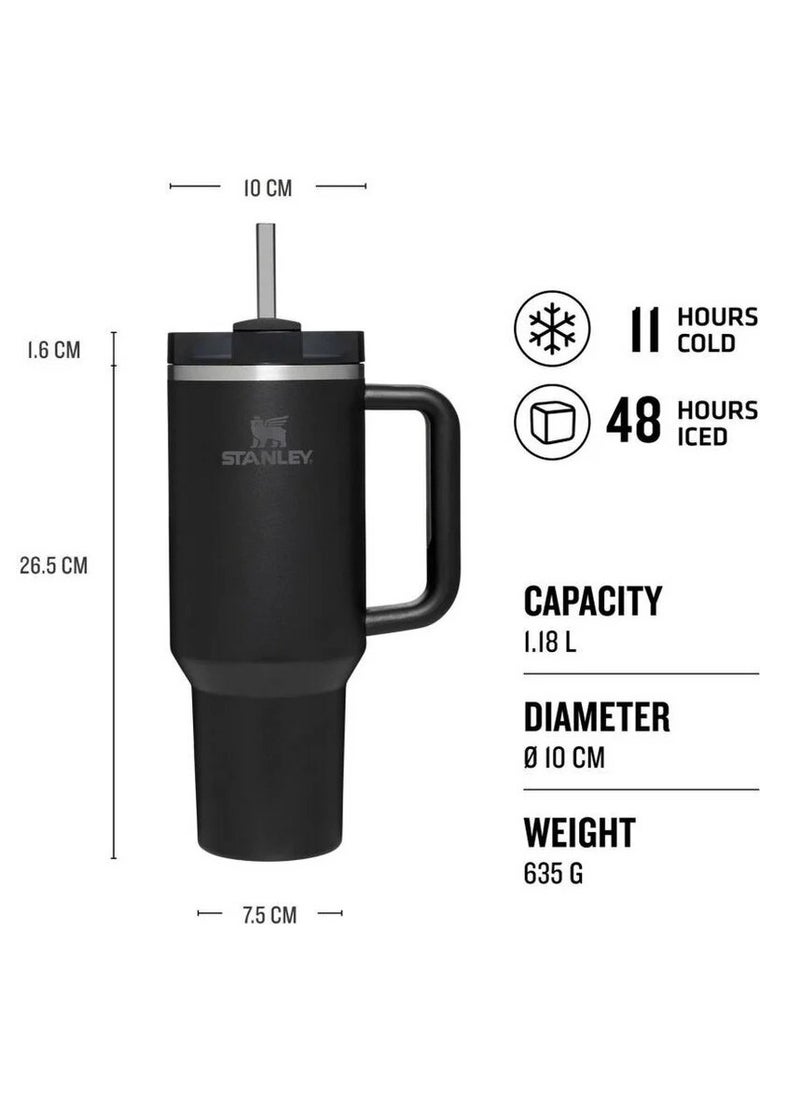 Stanley - Quencher H2.0 FlowState Vacuum Insulated Tumbler – 40 oz Black Stainless Steel Travel Mug with Leakproof Lid and Reusable Straw – Double-Walled, Durable & BPA-Free – Keeps Drinks Hot for 7 Hours or Cold for 24 Hours – Eco-Friendly, Portable & Ideal for Work, Gym, or Travel - Image 1