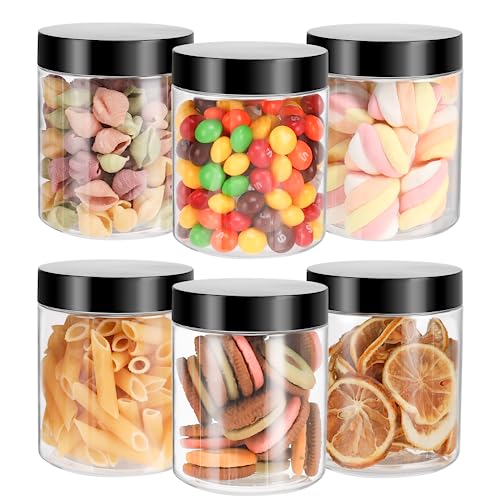 Mfacoy 6 Pack Plastic Jars with Lids, 8 oz Clear Storage Container, Leakproof Plastic Mason Jars, Empty Round Slime Container, Cosmetic Jars for Storing Dry Food, Peanut, Spice, Cookie, Candy - Image 1