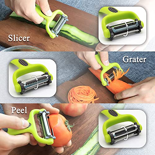 we3 3-in-1 Multifunctional Veggie and Fruit Peelers for Kitchen(Y Peeler,Slice Peeler&Julienne Peeler),Premium Stainless Steel Peelers for Veggie,Carrot,Fruit etc. - Image 4