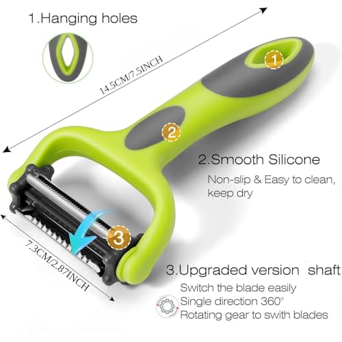we3 3-in-1 Multifunctional Veggie and Fruit Peelers for Kitchen(Y Peeler,Slice Peeler&Julienne Peeler),Premium Stainless Steel Peelers for Veggie,Carrot,Fruit etc. - Image 2