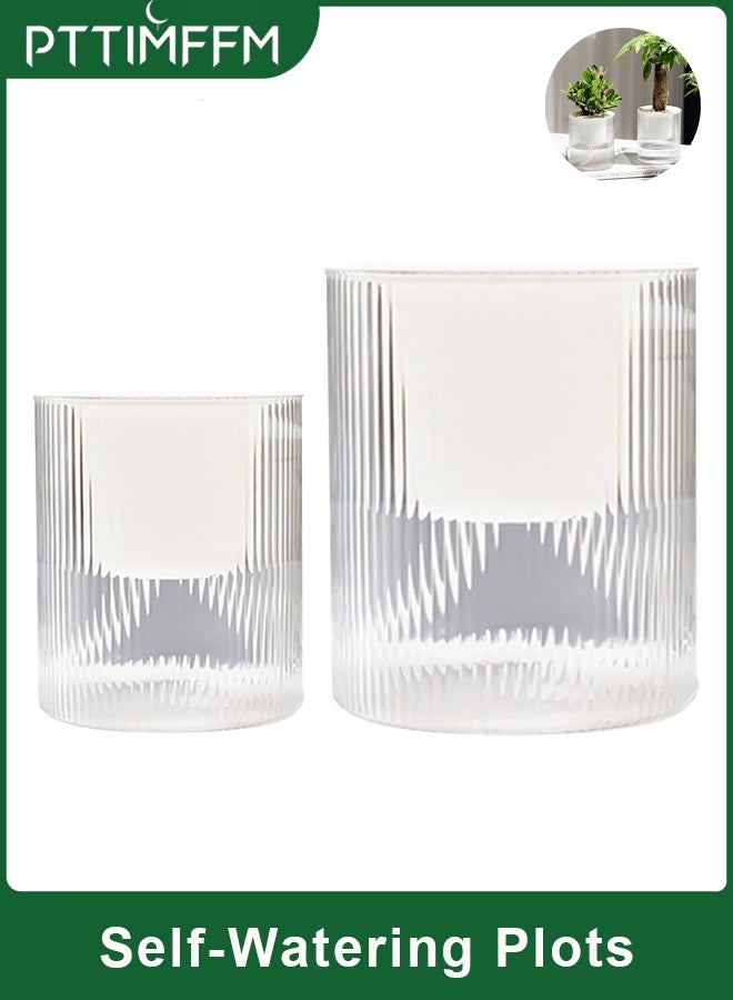 PTTIMFFM 2-Pack Clear Self-Watering Flower Pots with Wick System, Transparent Decorative Planters for Indoor & Outdoor Plants - Image 1