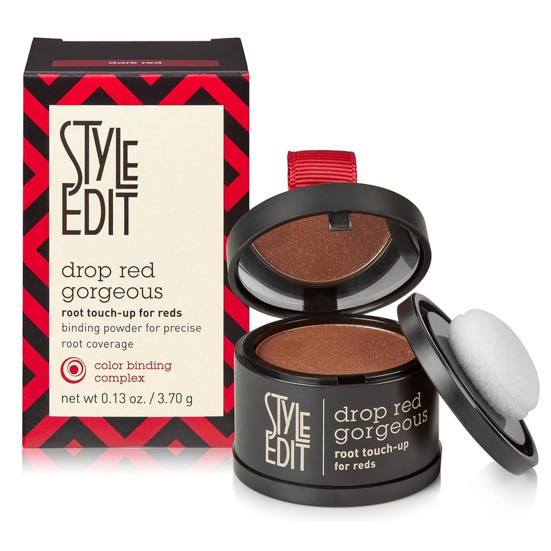 Root Touch Up Powder by Style Edit | Dark Red Hair Color Coverage | Mineral-Infused Hairline Concealer for Grays and Roots | 0.13 oz. Tub