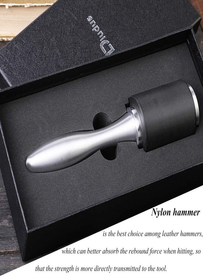 DIUDUS مطرقة جلدية من DIUDUS، مطرقة جلدية، مطرقة نحت جلدية، مطرقة جلدية لأداة الختم، مطرقة جلدية برأس من النايلون الأسود للأعمال الجلدية بمقبض مريح للمشروعات اليدوية - Image 5