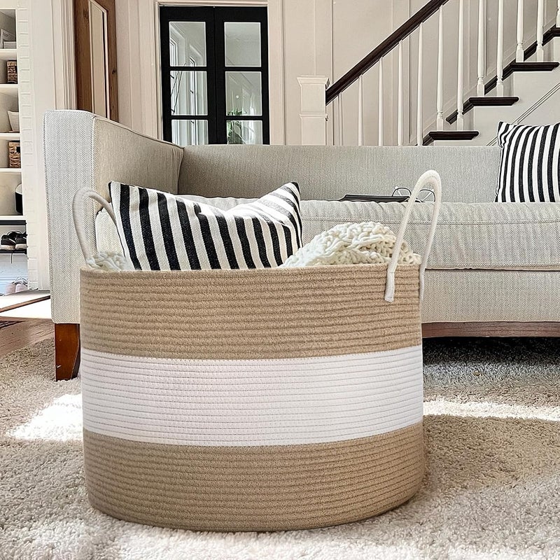 HiChen Large Wicker Laundry Basket, 83L Woven Storage Basket for Blankets Living Room, Extra Large Laundry Hamper for Clothes, Shoes, Jute Boho Basket, Large Bin, 21.7 x 13.8 inches - Image 2