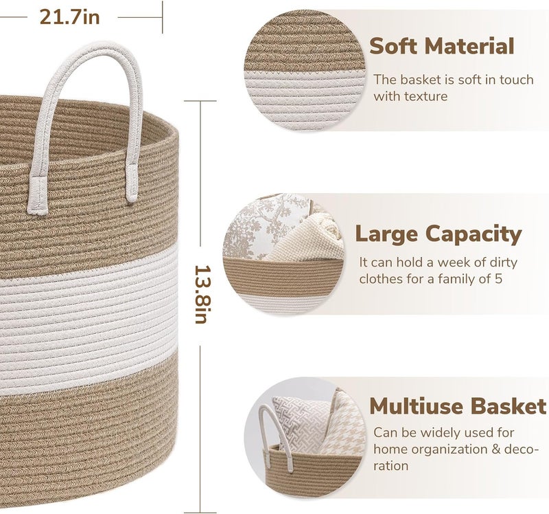 HiChen Large Wicker Laundry Basket, 83L Woven Storage Basket for Blankets Living Room, Extra Large Laundry Hamper for Clothes, Shoes, Jute Boho Basket, Large Bin, 21.7 x 13.8 inches - Image 3