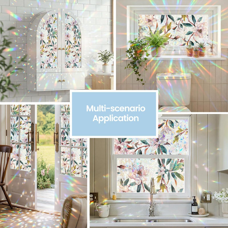 ADD.HERES Window Privacy Film,Colorful Floral Window Stickers,Removable DIY Bouquet Static Clings, Decals for Home School Office Party Supplies,â€ŒFirst Snow Magnoliaï¼Œ17.5 x 78.7 in - Image 2