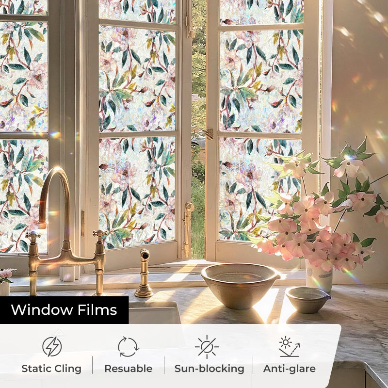 ADD.HERES Window Privacy Film,Colorful Floral Window Stickers,Removable DIY Bouquet Static Clings, Decals for Home School Office Party Supplies,â€ŒFirst Snow Magnoliaï¼Œ17.5 x 78.7 in - Image 4