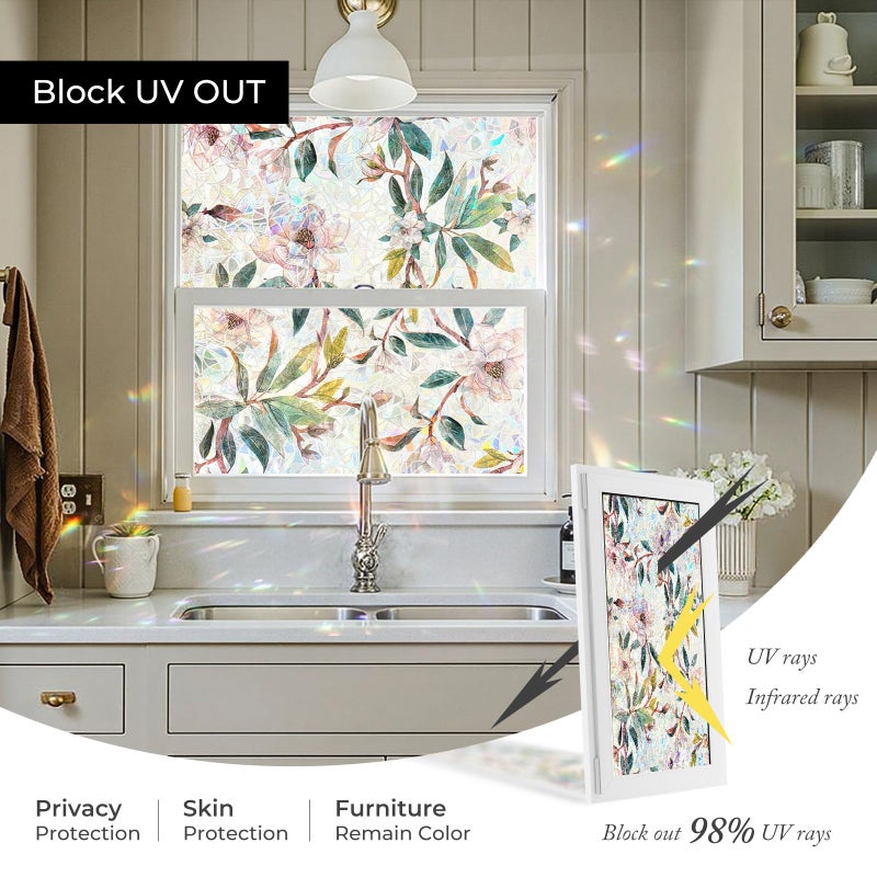 ADD.HERES Window Privacy Film,Colorful Floral Window Stickers,Removable DIY Bouquet Static Clings, Decals for Home School Office Party Supplies,â€ŒFirst Snow Magnoliaï¼Œ17.5 x 78.7 in - Image 5