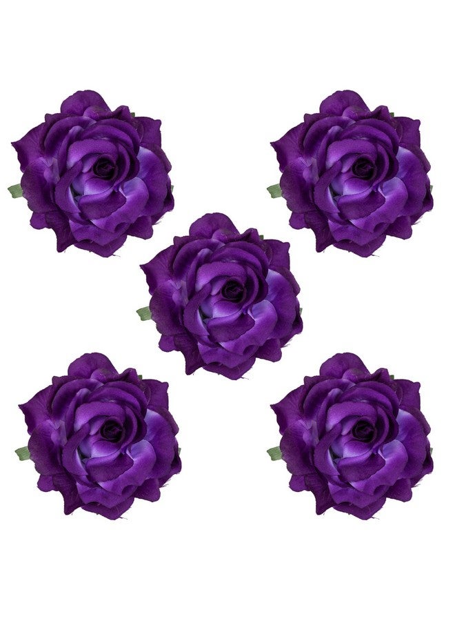 HOPEANT 5 Pcs Big Rose Flower Hair Clips Brooch Pins Accessories For Women Girl Bridal Bxh35-5 (Purple)  - Image 1