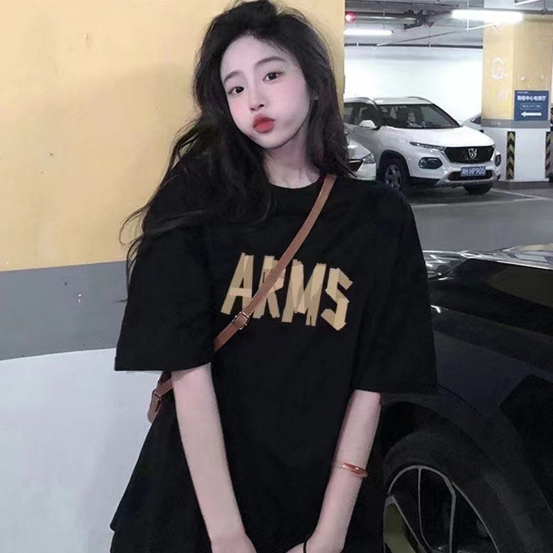 Shoulder Short-Sleeved T-Shirt Women'S Loose Distinctive Printed Fashion Women'S Half-Sleeved Top Base Ins Trendy - Image 5