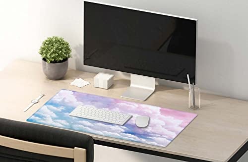 SSOIU Watercolor Pastel Sky Desk Mat, Cloud and Pink Sky Extended Mouse Pad, XXL Gaming Mouse Pad, 35.5x15.7inch - Image 5