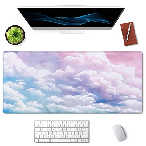 SSOIU Watercolor Pastel Sky Desk Mat, Cloud and Pink Sky Extended Mouse Pad, XXL Gaming Mouse Pad, 35.5x15.7inch - Image 3