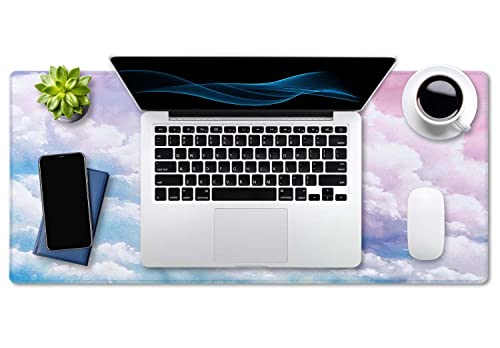 SSOIU Watercolor Pastel Sky Desk Mat, Cloud and Pink Sky Extended Mouse Pad, XXL Gaming Mouse Pad, 35.5x15.7inch - Image 4