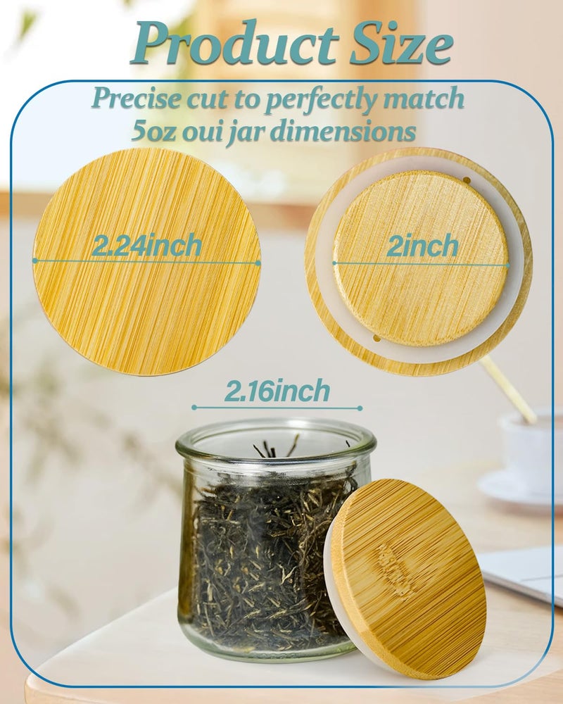 TERESRY 8 Pack Oui Yogurt Jar Lids with 8 Labels, Food-Grade Bamboo Lids for 5Oz Oui Yogurt Jars, Reusable Wooden Canning Covers Perfect for Oui Yogurt Bottle with Airtight Seal Ring(Jar not Included) - Image 2