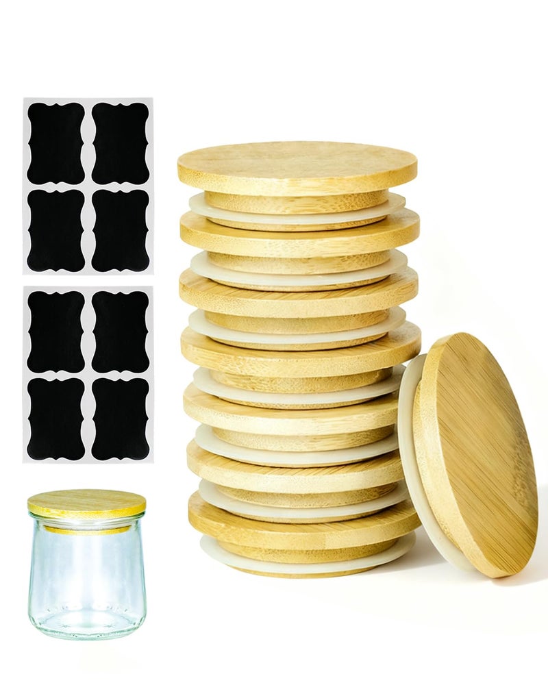 TERESRY 8 Pack Oui Yogurt Jar Lids with 8 Labels, Food-Grade Bamboo Lids for 5Oz Oui Yogurt Jars, Reusable Wooden Canning Covers Perfect for Oui Yogurt Bottle with Airtight Seal Ring(Jar not Included) - Image 1