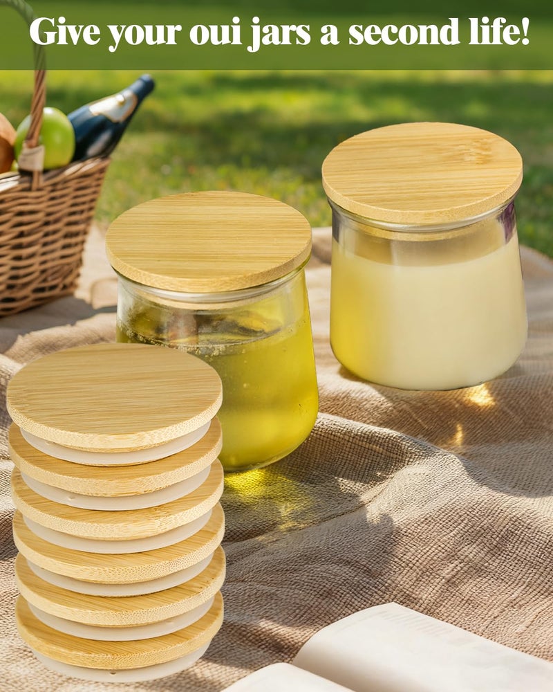 TERESRY 8 Pack Oui Yogurt Jar Lids with 8 Labels, Food-Grade Bamboo Lids for 5Oz Oui Yogurt Jars, Reusable Wooden Canning Covers Perfect for Oui Yogurt Bottle with Airtight Seal Ring(Jar not Included) - Image 4