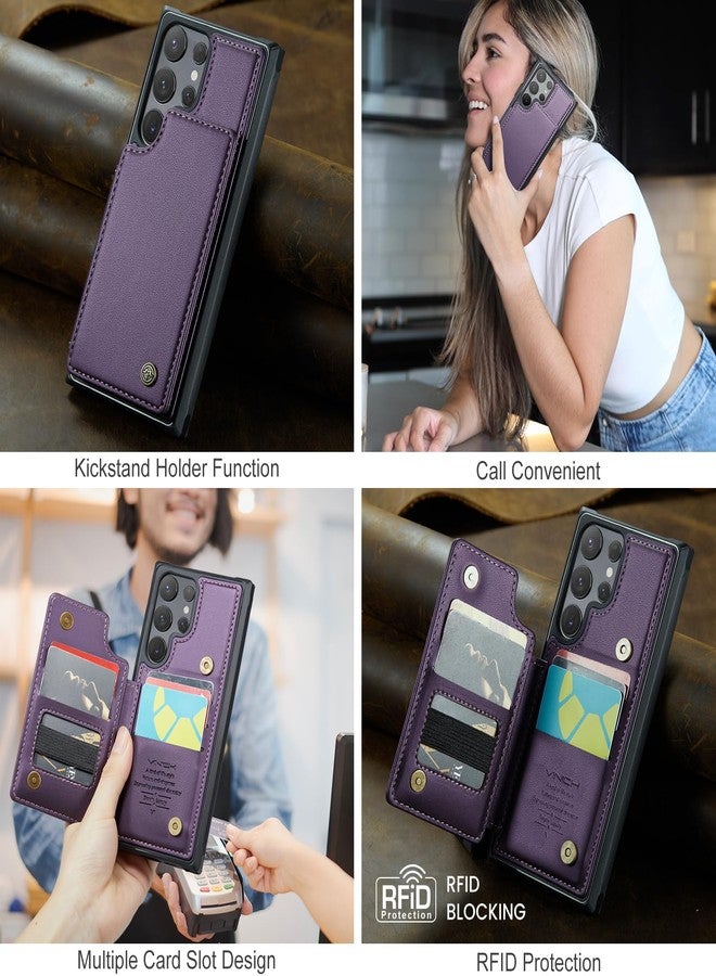 Vinich for Samsung Galaxy S24 Ultra Wallet Case with Card Holder, RFID Blocking Credit Slots Kickstand Shockproof Phone Cover for Women Men, Purple - Image 3