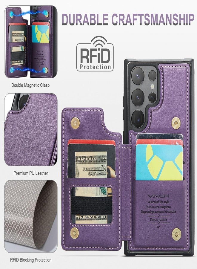 Vinich for Samsung Galaxy S24 Ultra Wallet Case with Card Holder, RFID Blocking Credit Slots Kickstand Shockproof Phone Cover for Women Men, Purple - Image 2