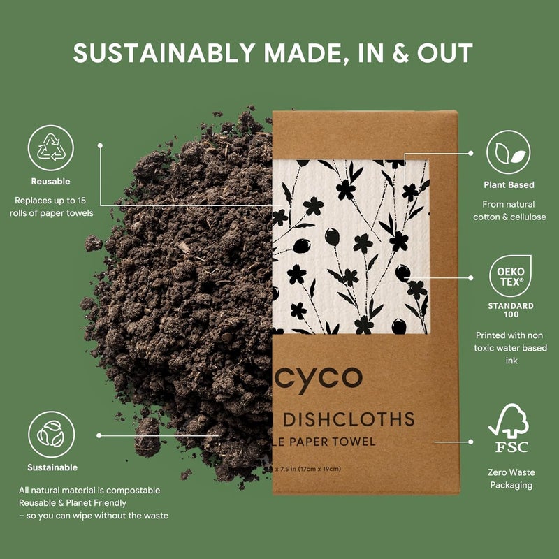 RECYCO Swedish Dishcloths for Kitchen | 5 Pack Geometric Washable Dish Rags | Cellulose Reusable Cleaning Paper Towels | Absorbent Counter Dish Cloth Sponge Kitchen Wipes, 8" L x 7" W - Image 3