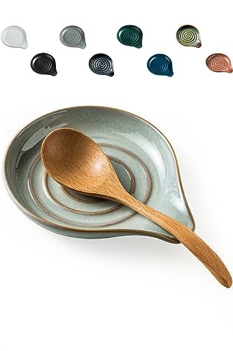 LAUCHUH Spoon Rest, 5" Large Spoon Holder for Stove Top Ceramic Spoon Rest Spatula Rest for Kitchen Utensils, Ladle, Coffee Spoons, Cooking spoons, Spatula, Tongs, Christmas, Unique Gray - Image 1