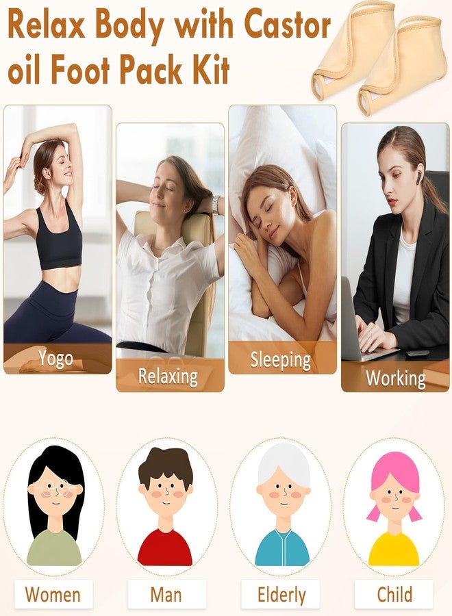 CoolShef ضمادات زيت الخروع من كول شيف (قطعتان) للكاحل - ضمادات قدم عضوية قابلة لإعادة الاستخدام لتخفيف التهاب اللفافة الأخمصية، مصنوعة من قماش محبوك فاخر، سهلة الاستخدام، لا تسبب فوضى، للعناية الطبيعية بالقدم (كاكي) - Image 3