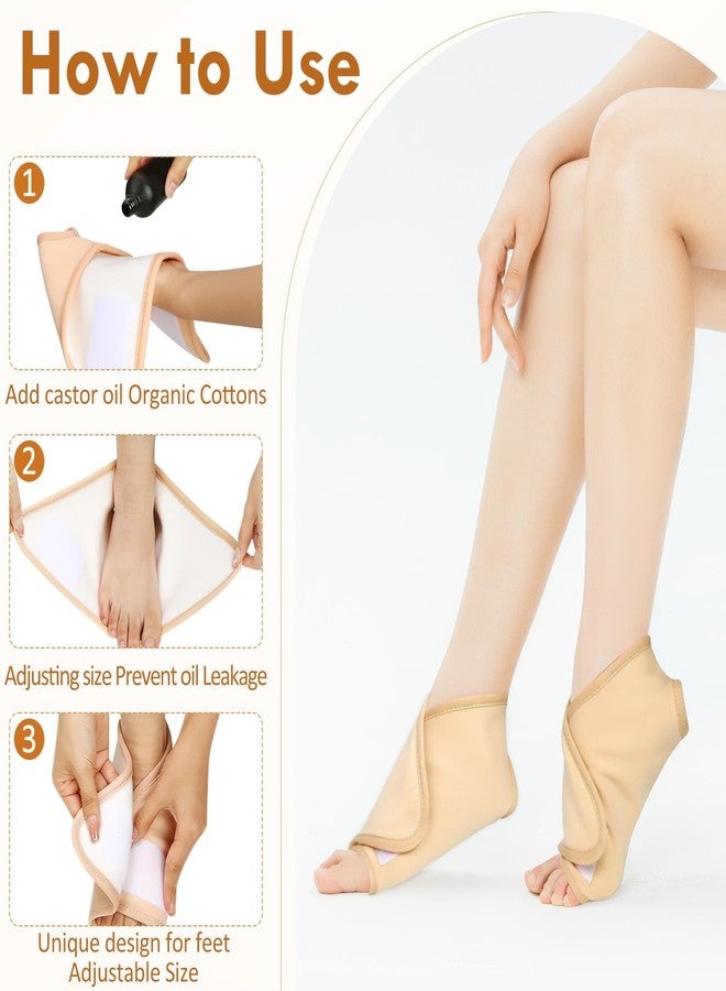 CoolShef ضمادات زيت الخروع من كول شيف (قطعتان) للكاحل - ضمادات قدم عضوية قابلة لإعادة الاستخدام لتخفيف التهاب اللفافة الأخمصية، مصنوعة من قماش محبوك فاخر، سهلة الاستخدام، لا تسبب فوضى، للعناية الطبيعية بالقدم (كاكي) - Image 5