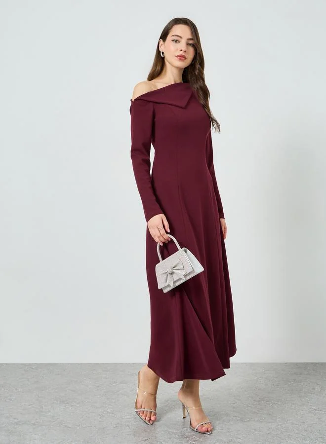 Styli Burgundy Asymmetric Neck Maxi Dress