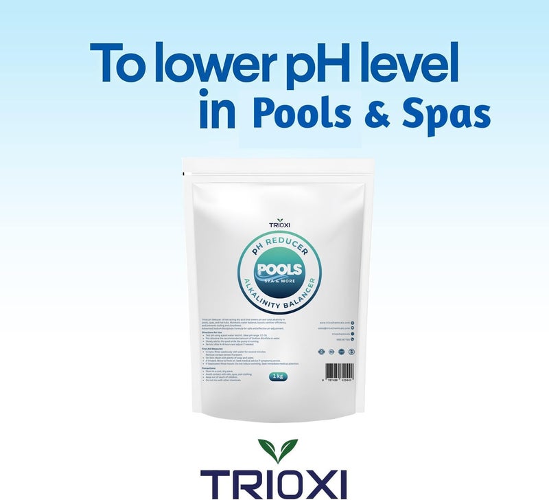 TRIOXI pH Reducer for Pools & Spas – Sodium Bisulfate – Lowers pH & Alkalinity – Prevents Scale Build-Up – Fast-Dissolving Water Balancer for Hot Tubs & Swimming Pools - (1kg) - Image 1