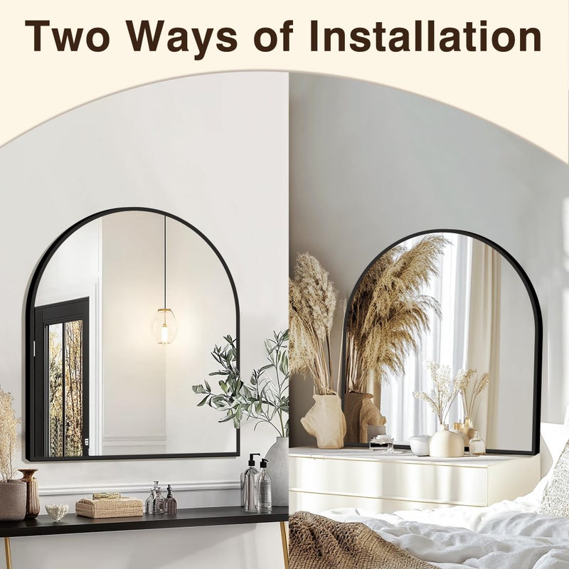 FICTOR Bathroom Vanity Mirror for Wall,32â€x30â€ Arched Metal Framed Bathroom Mirror for Over Sink,Entryway,Living Room,Bedroom(Black) - Image 5