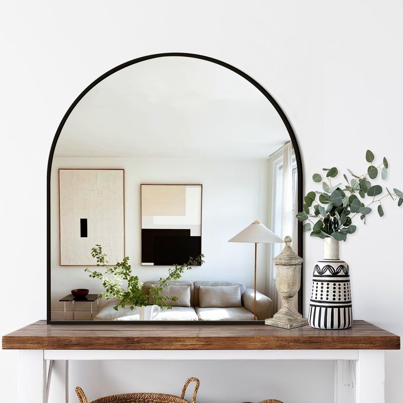 FICTOR Bathroom Vanity Mirror for Wall,32â€x30â€ Arched Metal Framed Bathroom Mirror for Over Sink,Entryway,Living Room,Bedroom(Black) - Image 1