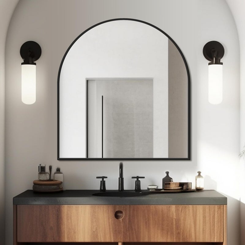 FICTOR Bathroom Vanity Mirror for Wall,32â€x30â€ Arched Metal Framed Bathroom Mirror for Over Sink,Entryway,Living Room,Bedroom(Black) - Image 3