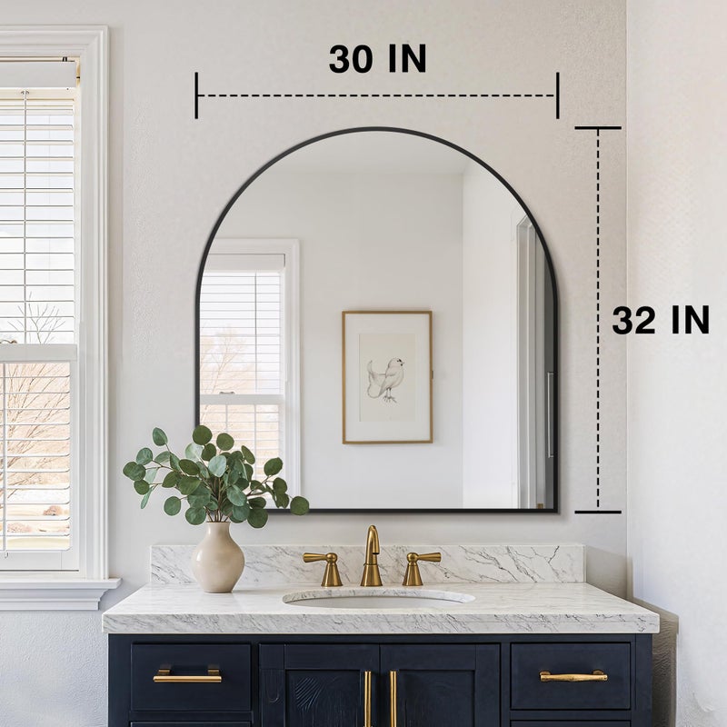 FICTOR Bathroom Vanity Mirror for Wall,32â€x30â€ Arched Metal Framed Bathroom Mirror for Over Sink,Entryway,Living Room,Bedroom(Black) - Image 2