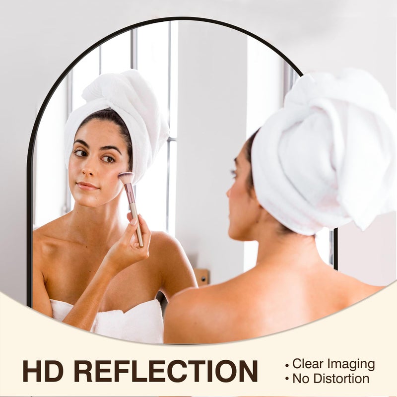 FICTOR Bathroom Vanity Mirror for Wall,32â€x30â€ Arched Metal Framed Bathroom Mirror for Over Sink,Entryway,Living Room,Bedroom(Black) - Image 4