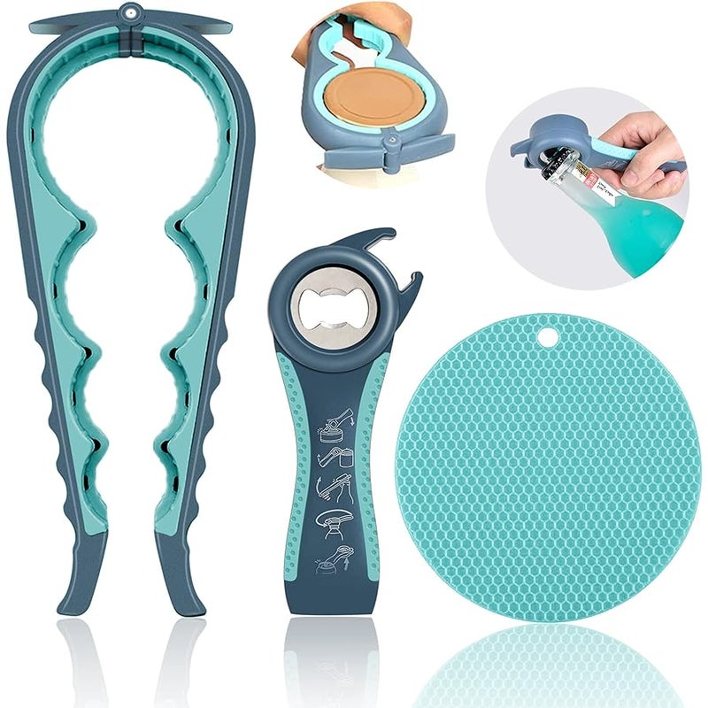 HUMANFUN Jar Opener for Weak Hands, Seniors with Arthritis, 5 in 1 Multi Function Bottle Opener Lid Opener For Arthritic Hands with Non Slip Rubber Jar opener Gripper Pad - Image 1
