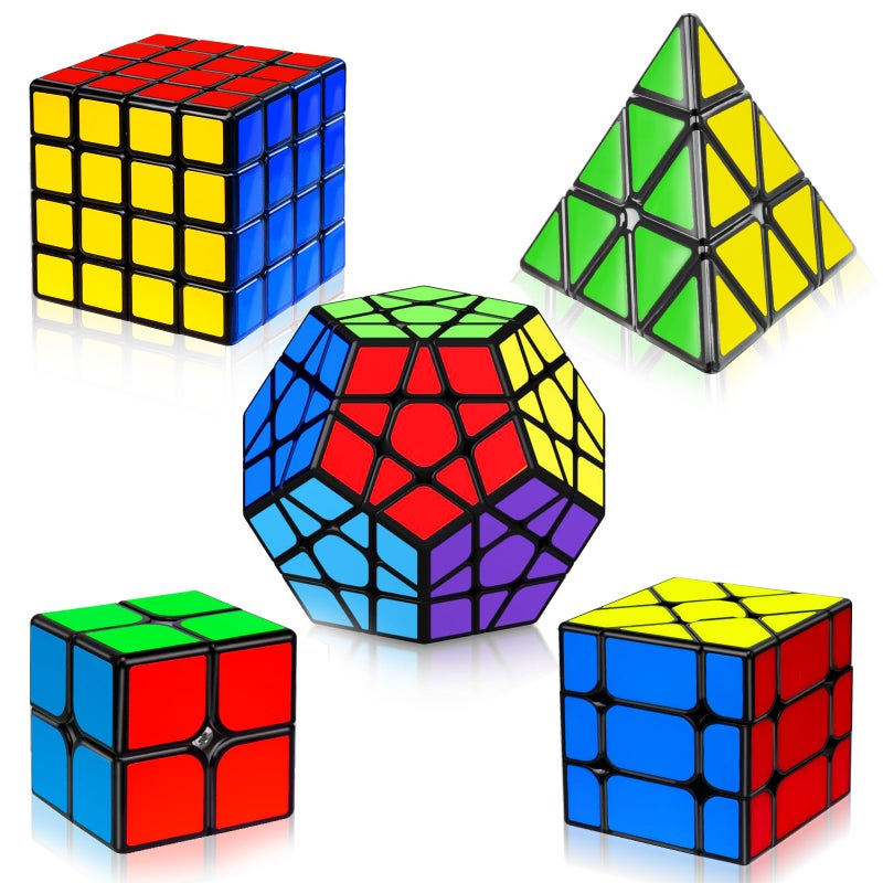 AuntyFey 5 Pack Magic Speed Cube Set 2x2 3x3 4x4 Triangle Megaminx Speed Cubes for Kids Adults - Image 3