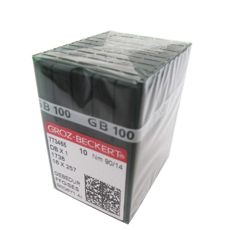 ckpsms GROZ-BECKERT Needle in CKPSMS Clear Plastic Box- 100 GROZ-BECKERT DBX1 16X257 1738 GEBEDUR Titanium Sewing Machine Needles (14/90) - Image 1