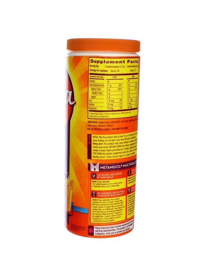 Metamucil مكمل ألياف ميتاموسيل من السيليوم بنكهة البرتقال خالي من السكر قوام ناعم مسحوق 72 جرعة - Image 4
