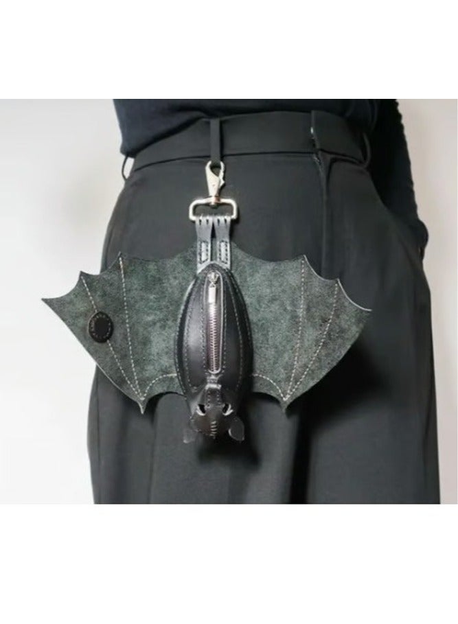 Handmade Leather Bat Coin Purse - Vintage Gothic Style Change Pouch for Men Women - Image 3