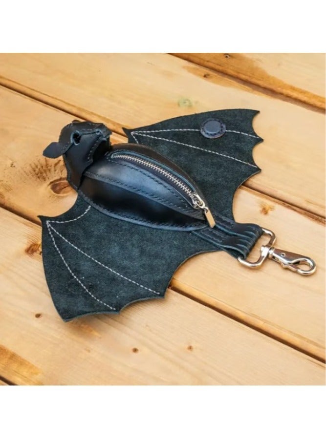 Handmade Leather Bat Coin Purse - Vintage Gothic Style Change Pouch for Men Women - Image 1