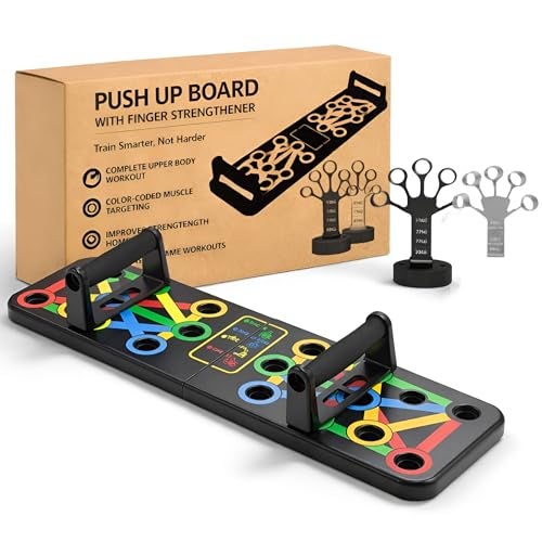 PulGos 𝐂𝐨𝐦𝐛𝐨 - Push Up Board & Finger Grip Strengthener, 𝟐-𝐢𝐧-𝟏 Full Body Exercise Kit Finger Stretcher with Adjustable 𝐖𝐫𝐢𝐬𝐭 𝐒𝐭𝐫𝐚𝐩 for Flexibility | Gym Equipment for Home Workout - Image 1