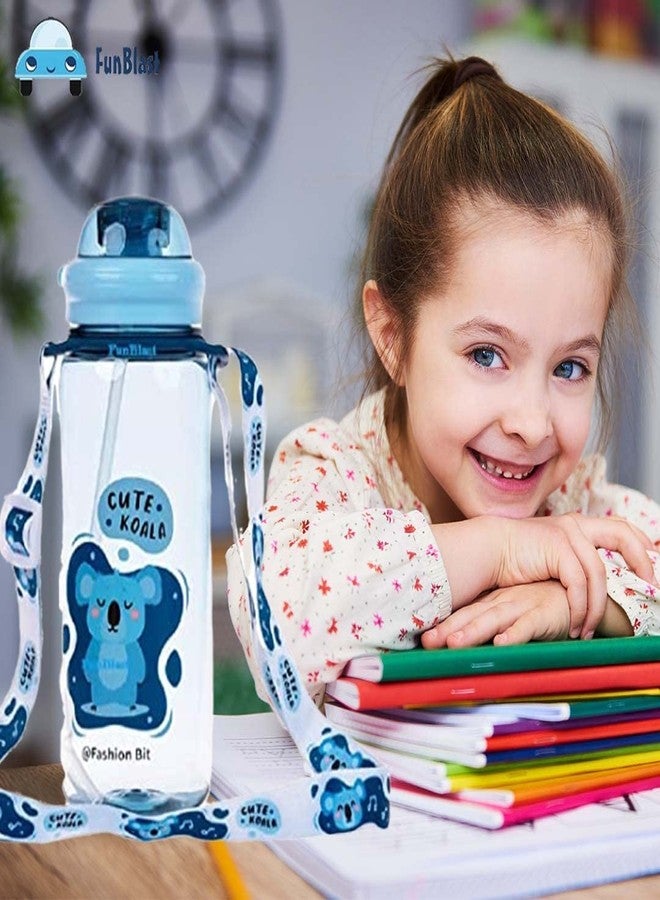 Funeiko Cute Water Bottle for Kids – Cartoon Animal Design Sipper Bottle with Straw & Adjustable Strap Stylish Water Bottle with Sipper, School Water Bottle for Kids – 520 ML (Koala) - Image 4