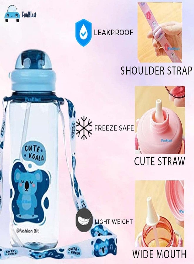 Funeiko Cute Water Bottle for Kids – Cartoon Animal Design Sipper Bottle with Straw & Adjustable Strap Stylish Water Bottle with Sipper, School Water Bottle for Kids – 520 ML (Koala) - Image 3