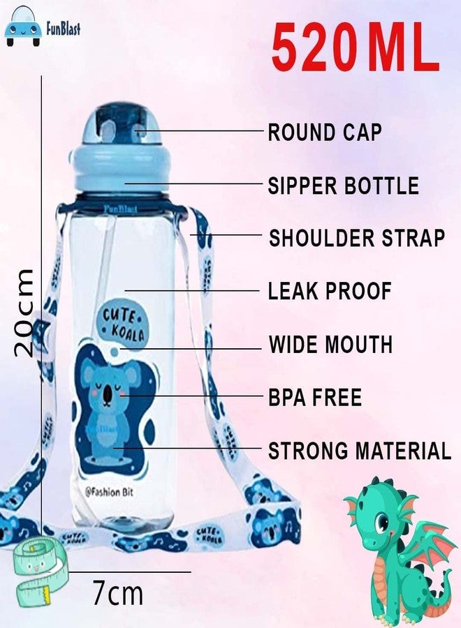 Funeiko Cute Water Bottle for Kids – Cartoon Animal Design Sipper Bottle with Straw & Adjustable Strap Stylish Water Bottle with Sipper, School Water Bottle for Kids – 520 ML (Koala) - Image 2