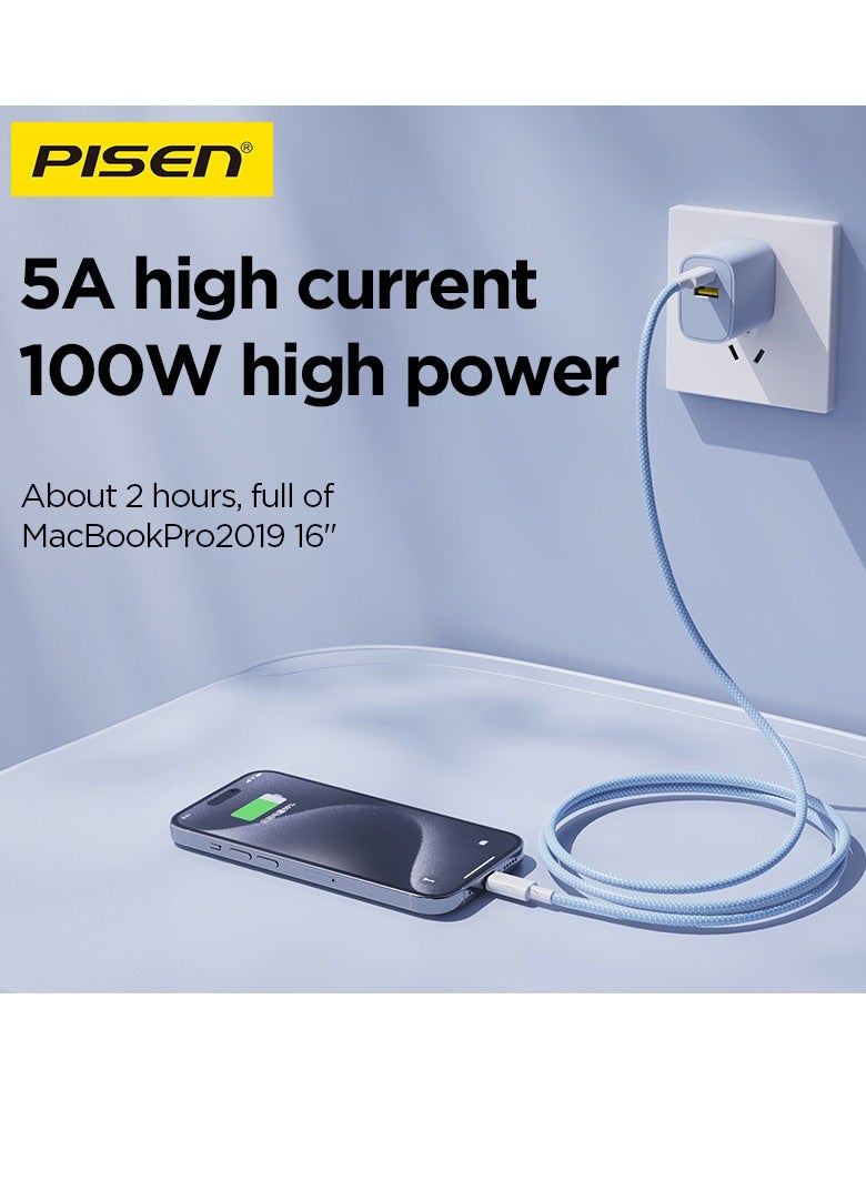 Pisen USB C to USB C Cable, PD 100W Braided USB C Fast Charging Data Cable for iPhone 16/16 Plus/16 Pro/16 Pro Max/15, MacBook Pro, iPad Pro, Dell XPS, Samsung Galaxy S24/S23/S22 Ultra, Switch, Pixel 1M - Image 3