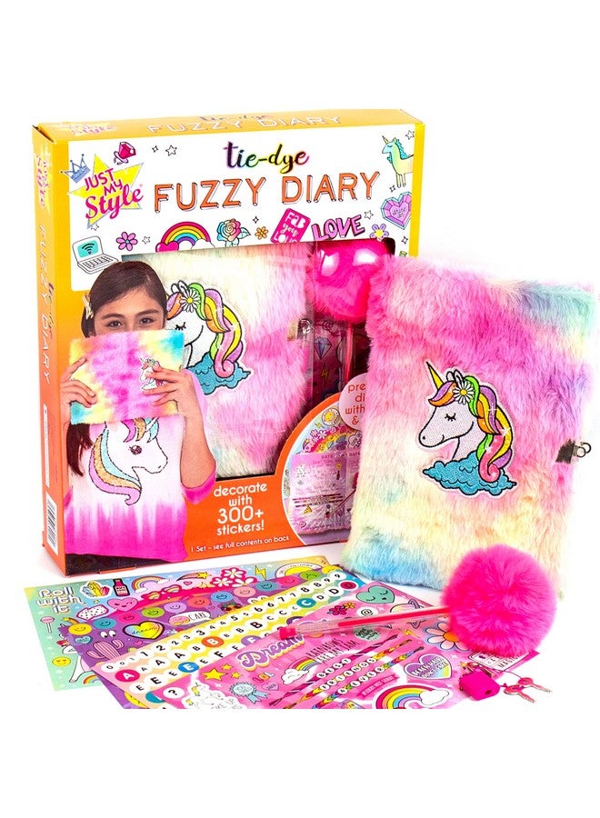 Just My Style Just My Style Tie-Dye Fuzzy Diary by Horizon Group USA, Hardcover Diary with Lock & Key, Decorate with 300+ Stickers, Includes Pen with Fuzzy Cap & Soft Tie-Dye Cover, Multi (207906J)  - Image 1