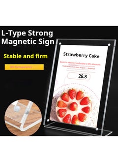 JiFENG حامل علامة أكريليك مقاس A5 للعرض الأفقي، إطارات أكريليك شفافة، حامل علامة مكتب شفاف مغناطيسي للعرض على سطح المكتب المنزلي والمكتبي (شفاف).  - Image 4