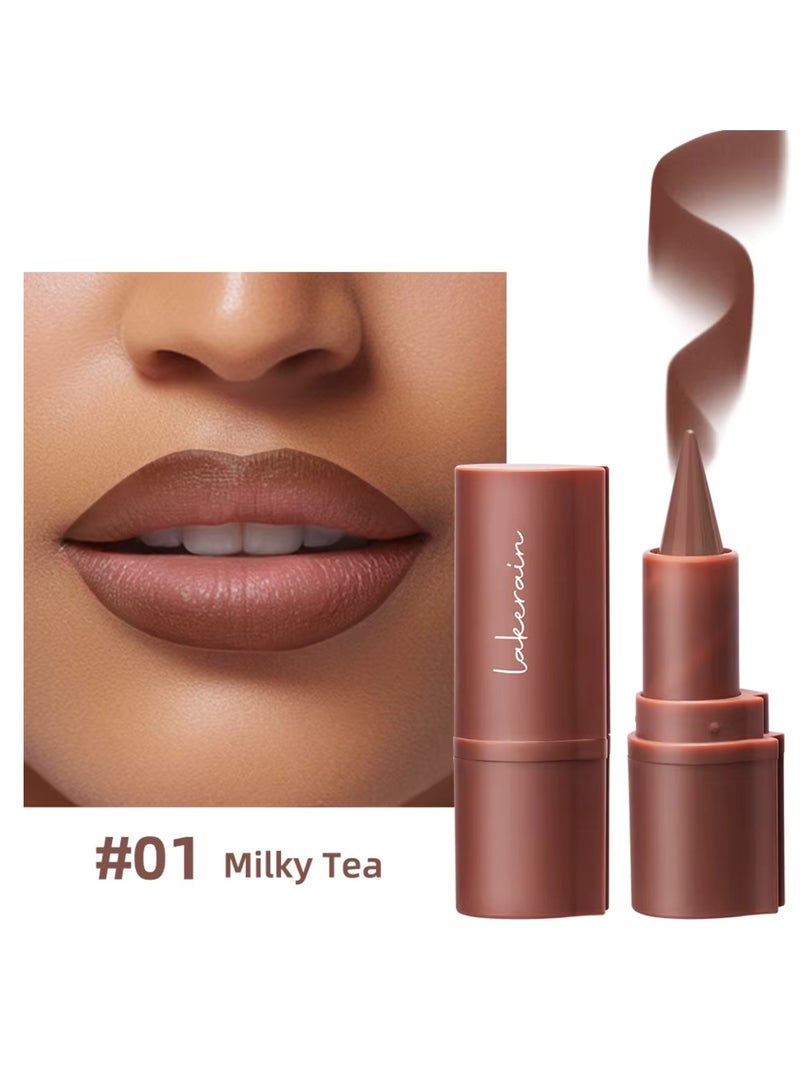 lakerain قلم أحمر شفاه محدد شفاه غير لامع مقاوم للماء يدوم طويلاً مكياج تحديد الشفاه أحمر شفاه، تحديد الشفاه بضغطة واحدة غير جاف سهل اللون أحمر شفاه شاي حليبي 3غ 01 - Image 2
