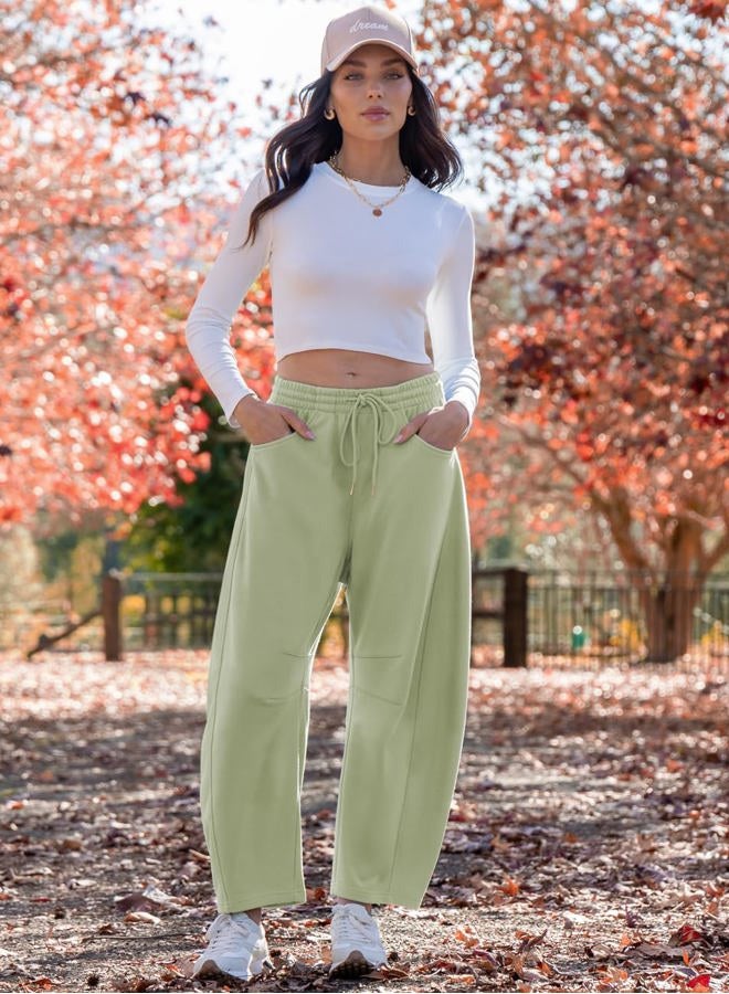 TARSE Women's Drawstring Sweatpants Loose Fit Pants Casual Wide Leg Pants Cotton Comfy Elastic Waist Joggers with Pockets, Light Khaki Green, S - Image 4