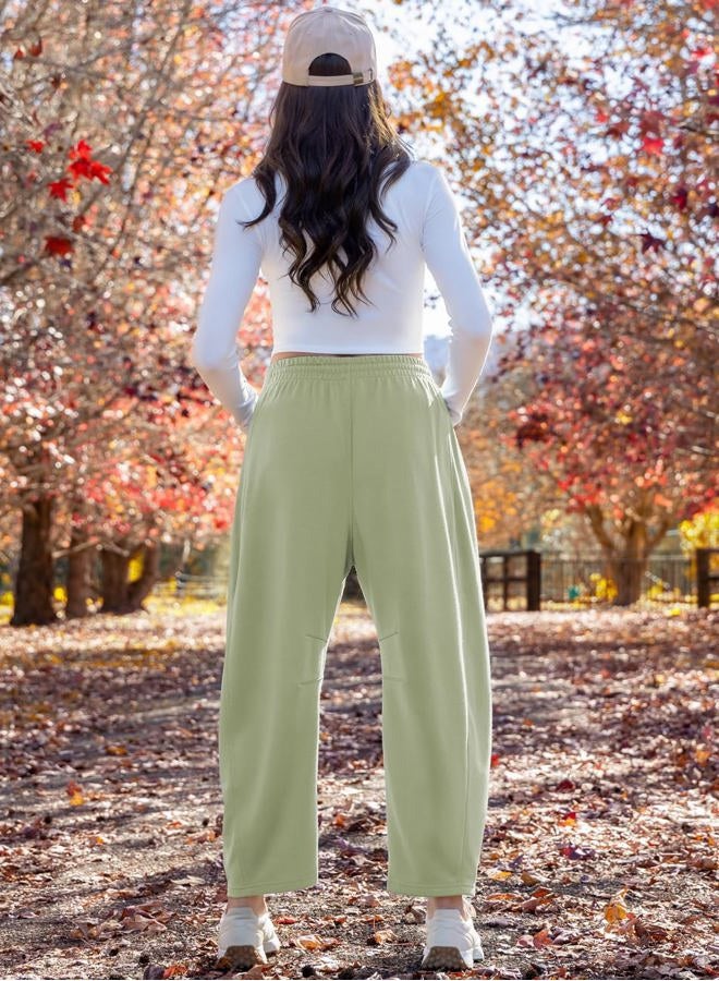TARSE Women's Drawstring Sweatpants Loose Fit Pants Casual Wide Leg Pants Cotton Comfy Elastic Waist Joggers with Pockets, Light Khaki Green, S - Image 5