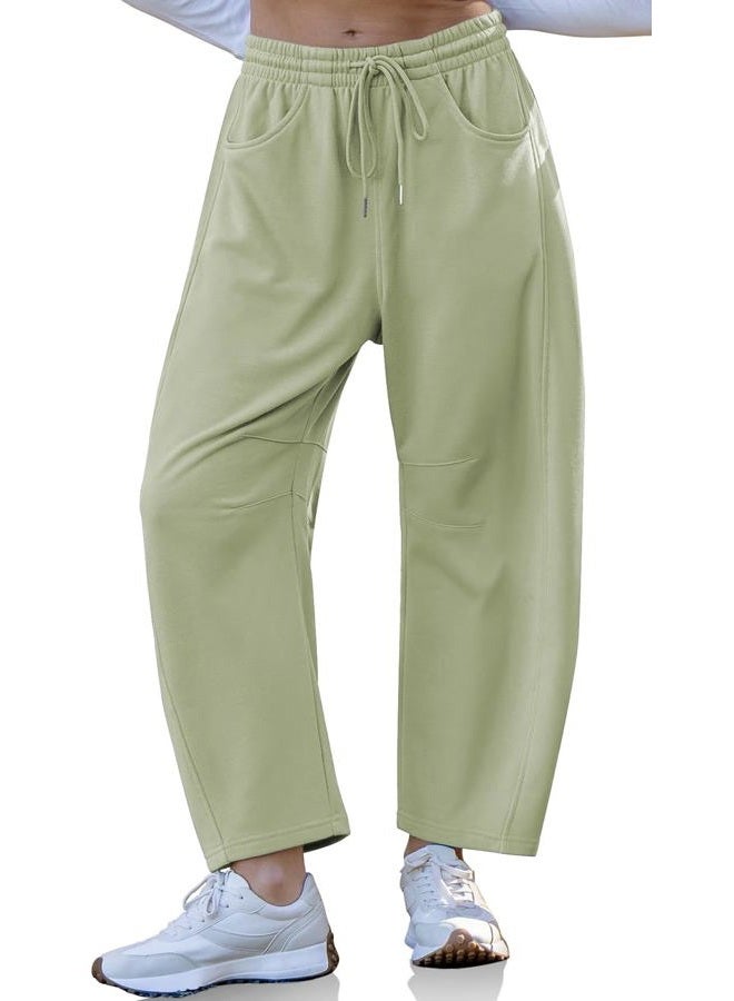 TARSE Women's Drawstring Sweatpants Loose Fit Pants Casual Wide Leg Pants Cotton Comfy Elastic Waist Joggers with Pockets, Light Khaki Green, S - Image 1